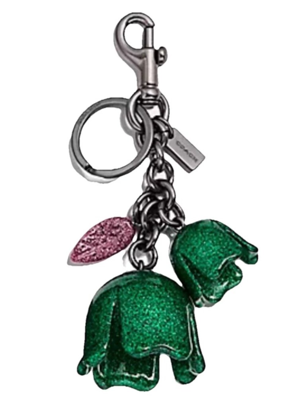 Coach Green Glitter Tea Rose Charm Gunmetal New
